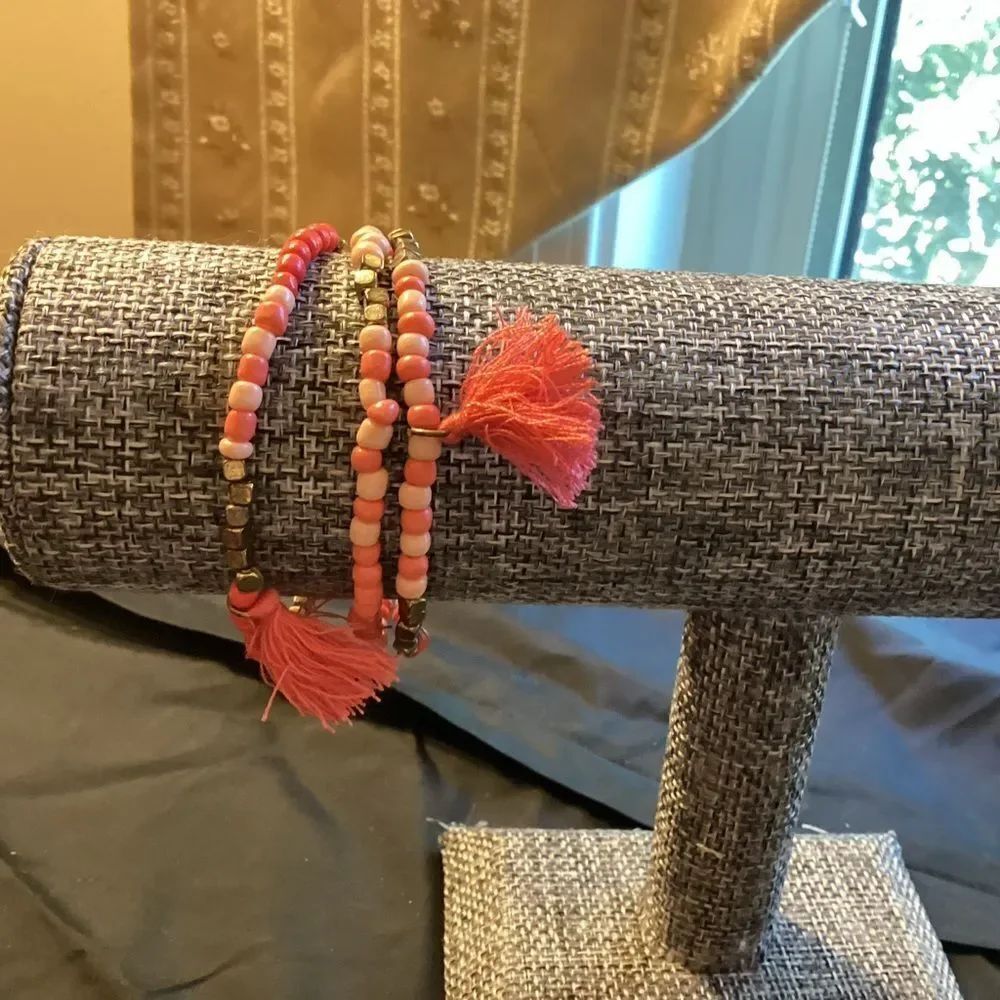 Beaded Bracelet Set of 3 With Tassels